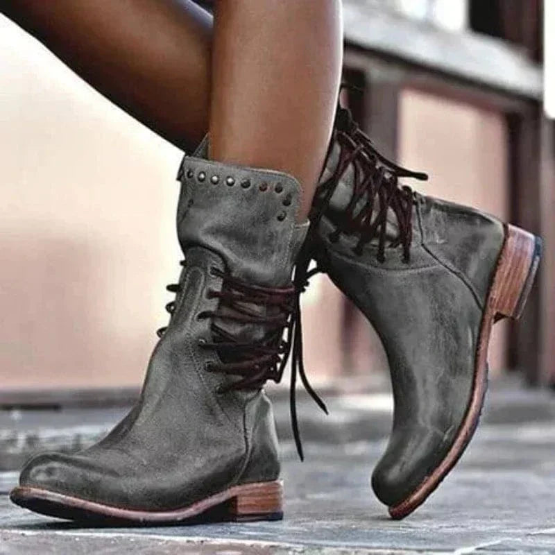 Dakota | Women's Distressed Vegan Leather Western Boots, Lace-Up Cowboy Boots