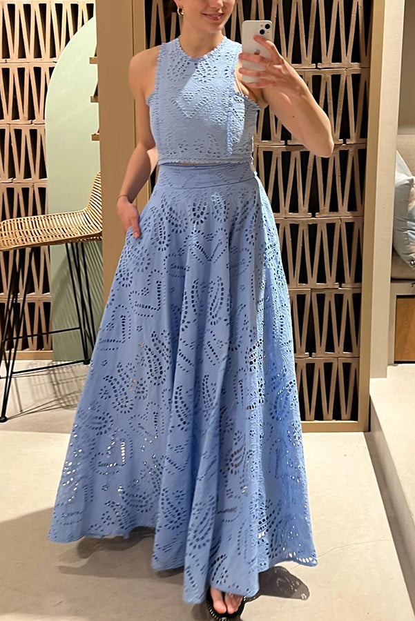 Larissa | Women's Two-Piece Skirt Set, Embroidered Crop Top and High-Waist Maxi Skirt
