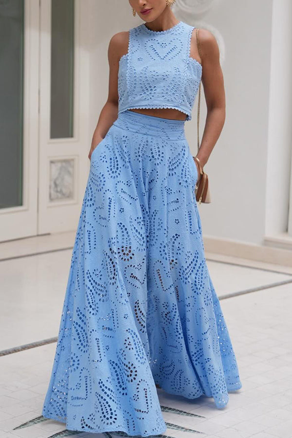 Larissa | Women's Two-Piece Skirt Set, Embroidered Crop Top and High-Waist Maxi Skirt