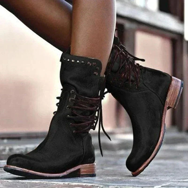 Dakota | Women's Distressed Vegan Leather Western Boots, Lace-Up Cowboy Boots