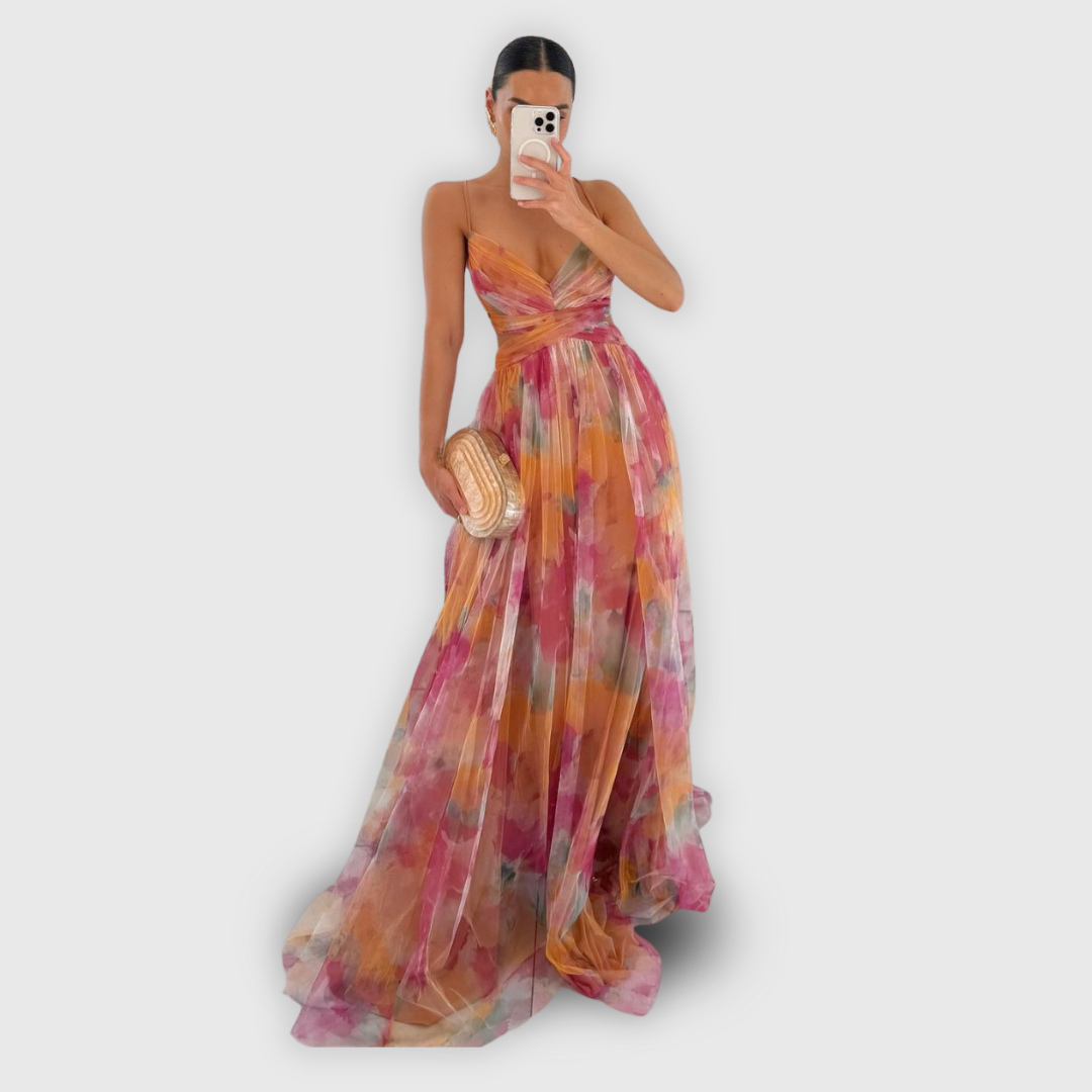 Dora | Women's Floral Maxi Dress, Adjustable Back Summer Dress for Evening Events