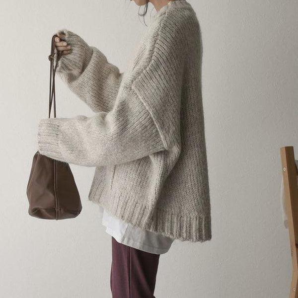 NATHALIA | Women's Chunky Knit Sweater, Relaxed Fit Front Pocket Sweater