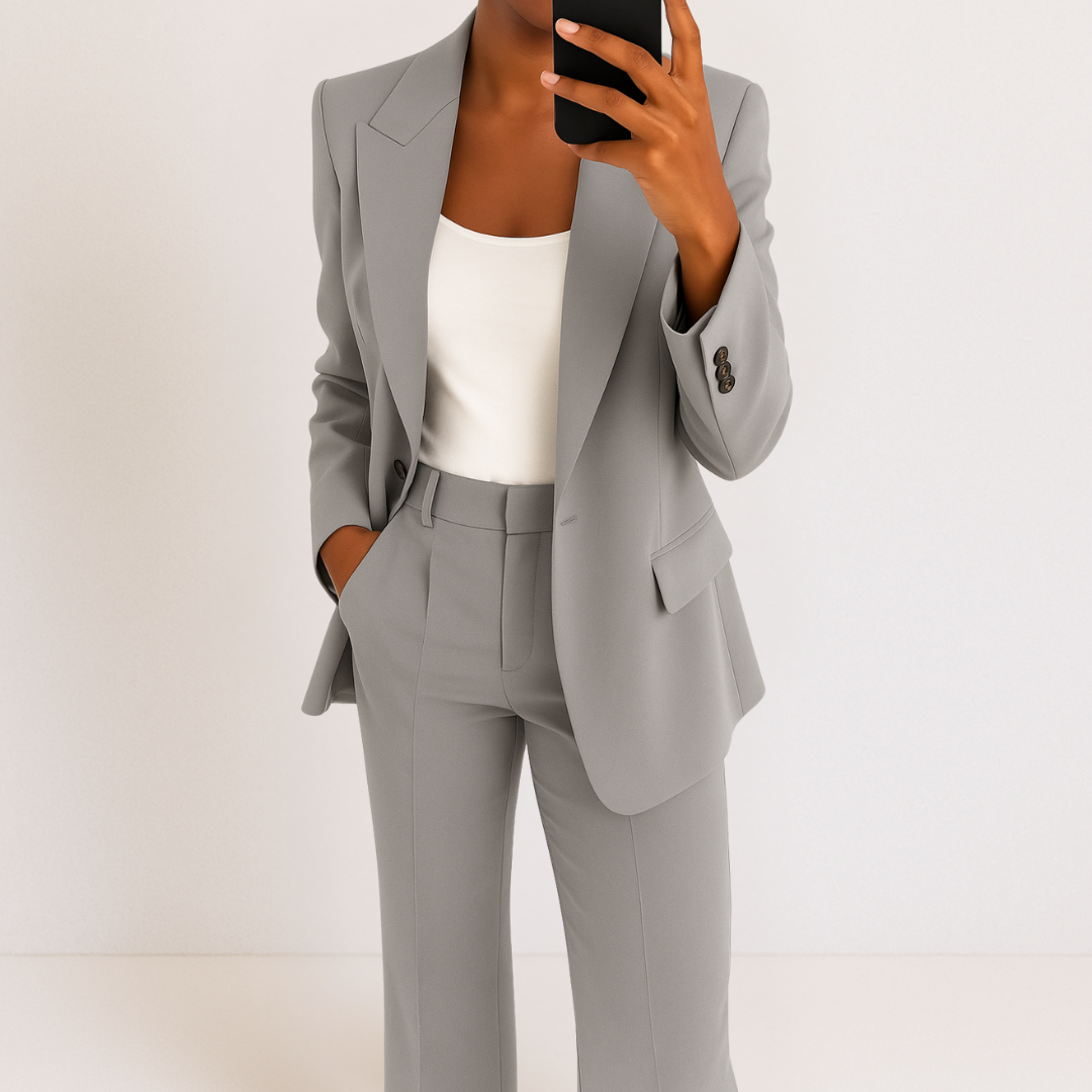Melynda | Women's Tailored Two-Piece Suit Set, Coordinated Top and Trousers for Work