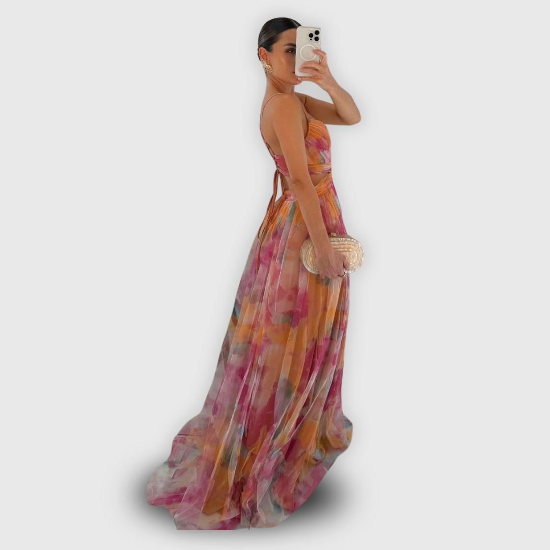 Dora | Women's Floral Maxi Dress, Adjustable Back Summer Dress for Evening Events