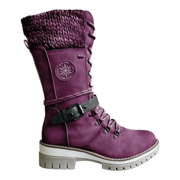 Reagan | Women's Calf-High Winter Boots, Weather-Resistant Buckle Boots with Knit Trim