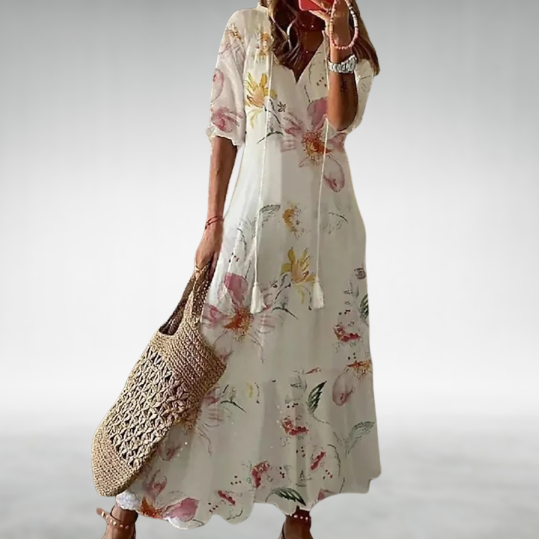 Latasha | Women's Floral Ankle-Length Maxi Dress, V-Neck Lightweight Summer Dress
