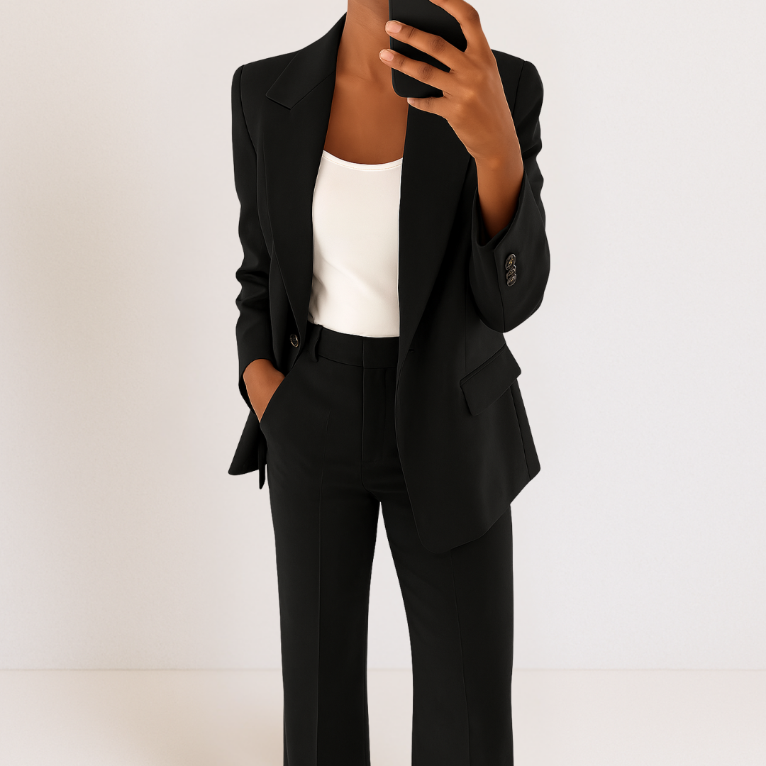 Melynda | Women's Tailored Two-Piece Suit Set, Coordinated Top and Trousers for Work