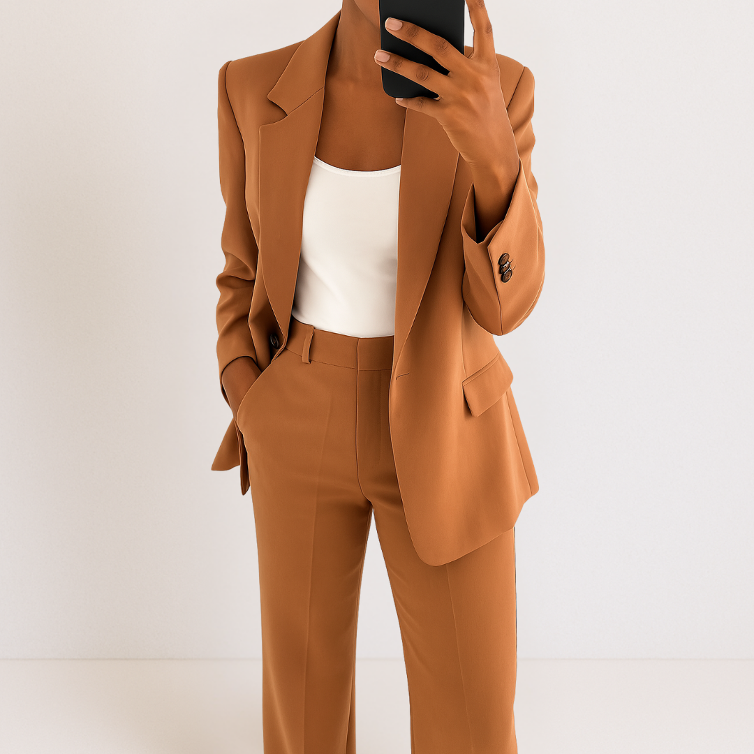 Melynda | Women's Tailored Two-Piece Suit Set, Coordinated Top and Trousers for Work