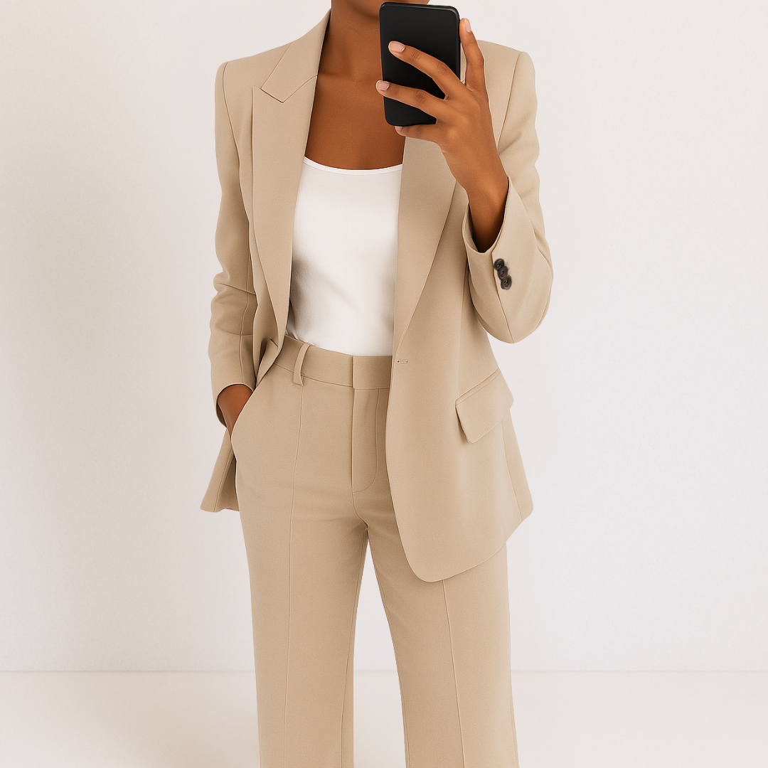 Melynda | Women's Tailored Two-Piece Suit Set, Coordinated Top and Trousers for Work