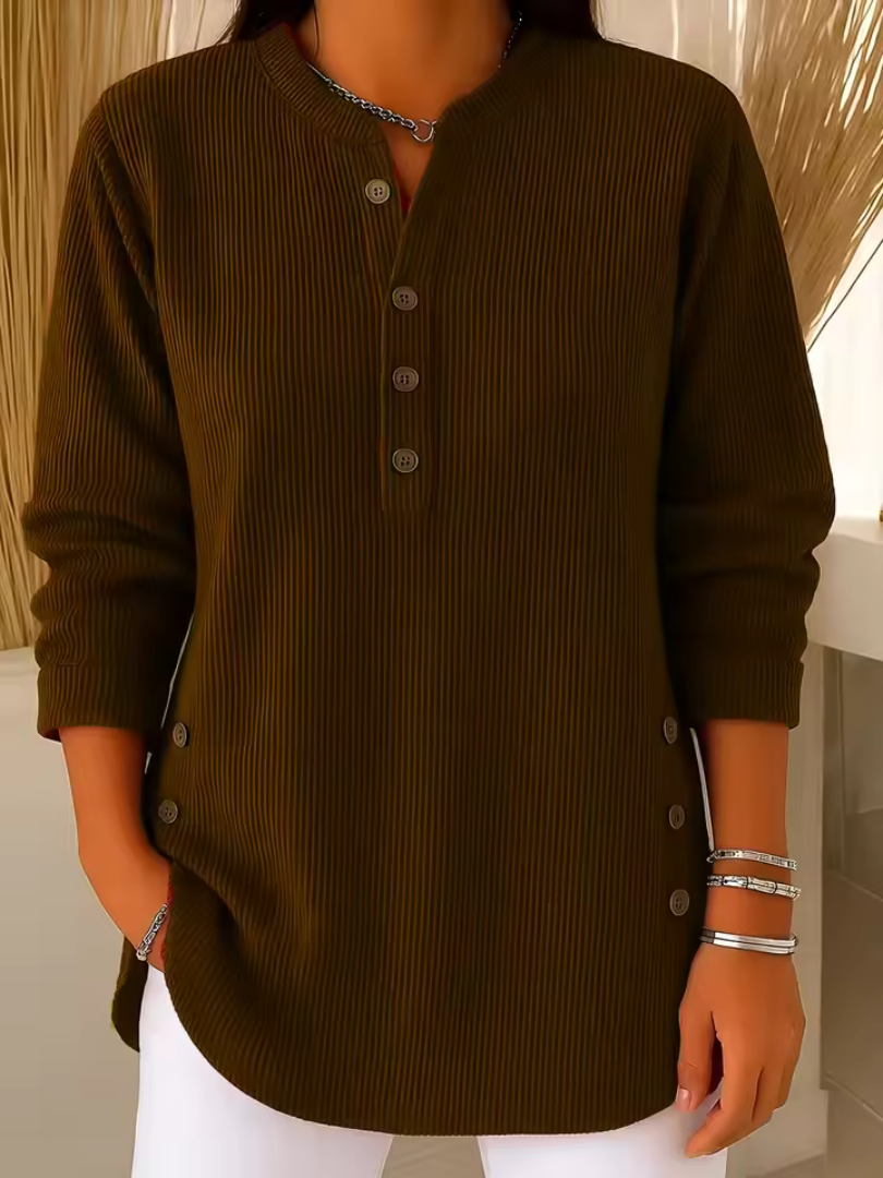 Mirabelle | Women's Crew Neck Knit Pullover, Ribbed Side Button Sweater