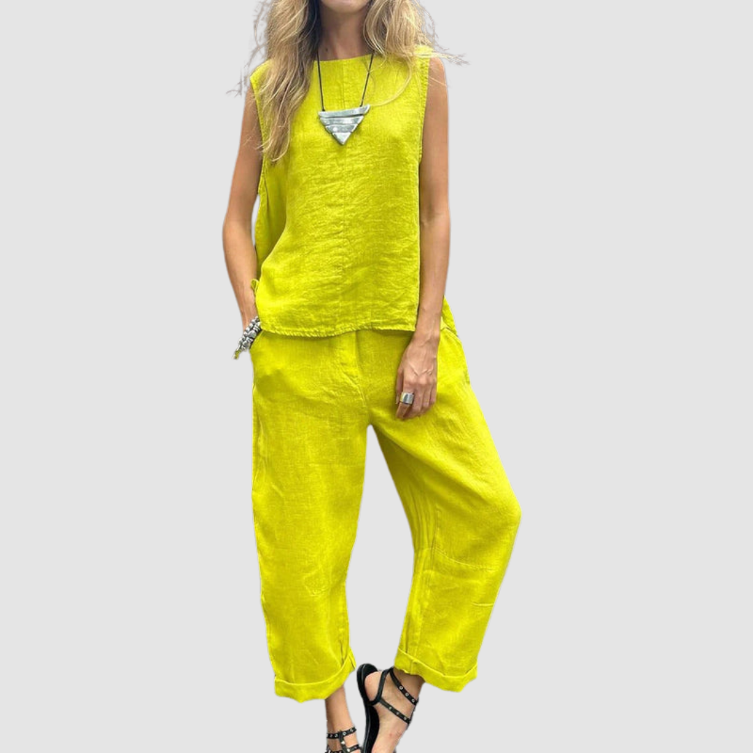 Suzette | Women's Lightweight Two-Piece Set, Sleeveless Top and Wide-Leg Pants
