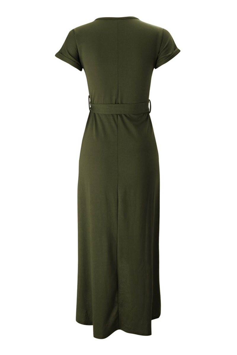Maelis | Women's Cap Sleeve Casual Midi Dress, Belted Wrap Skirt Everyday Dress