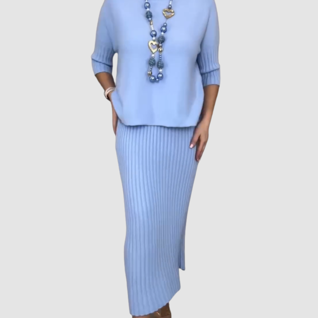 Delyssa | Women's Two-Piece Set, Relaxed Top and Ribbed High-Waist Midi Skirt