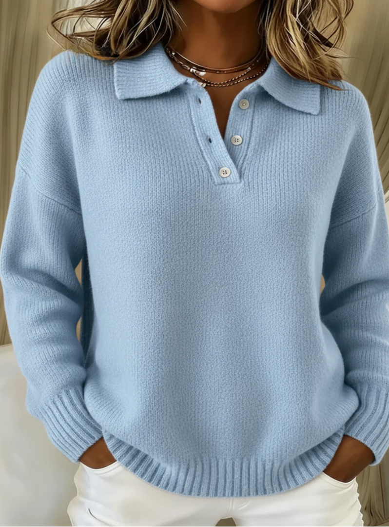 Maribel | Women's Knit Polo Sweater, Smooth Texture Relaxed Fit Cool Weather Pullover