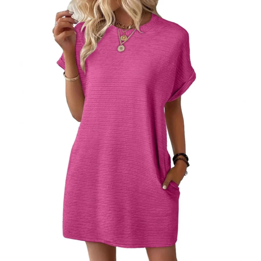 EVASHA | Women's Minimalist Round Neck Summer Dress, Lightweight Casual Day Dress