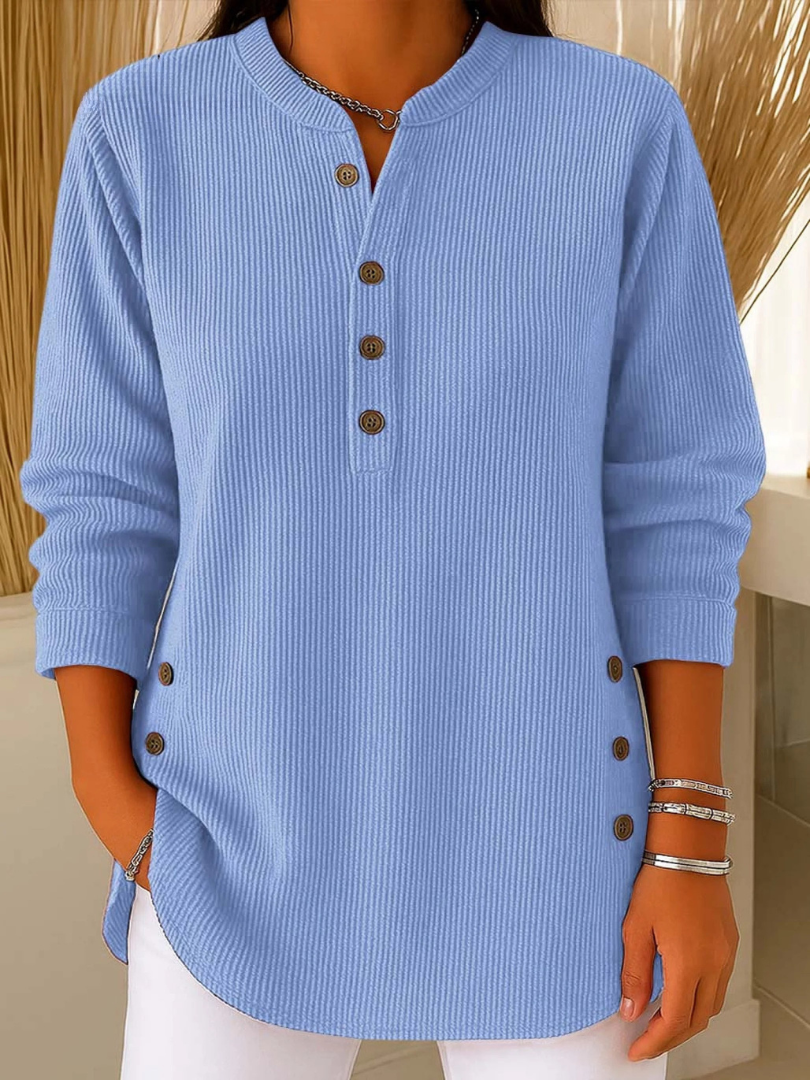 Claudia | Women's Ribbed Knit Tunic Top, Longline Button Detail Comfort Tunic