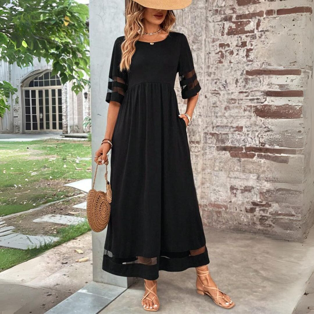 Aubrey | Women's Empire Waist Midi Dress, Tummy-Smoothing Flowy Day Dress