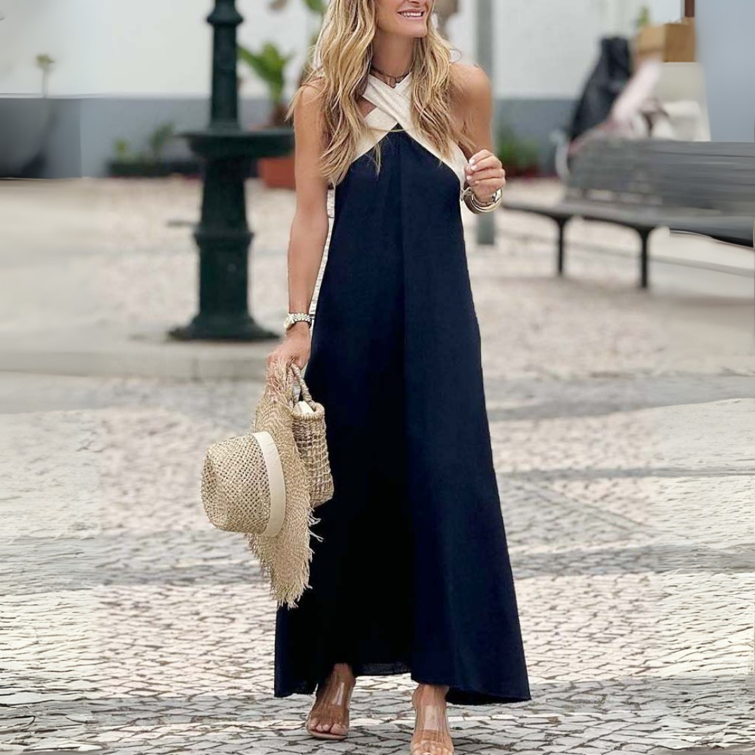 Orella | Women's Cross-Neck A-Line Dress, Relaxed Fit Summer Beach Dress