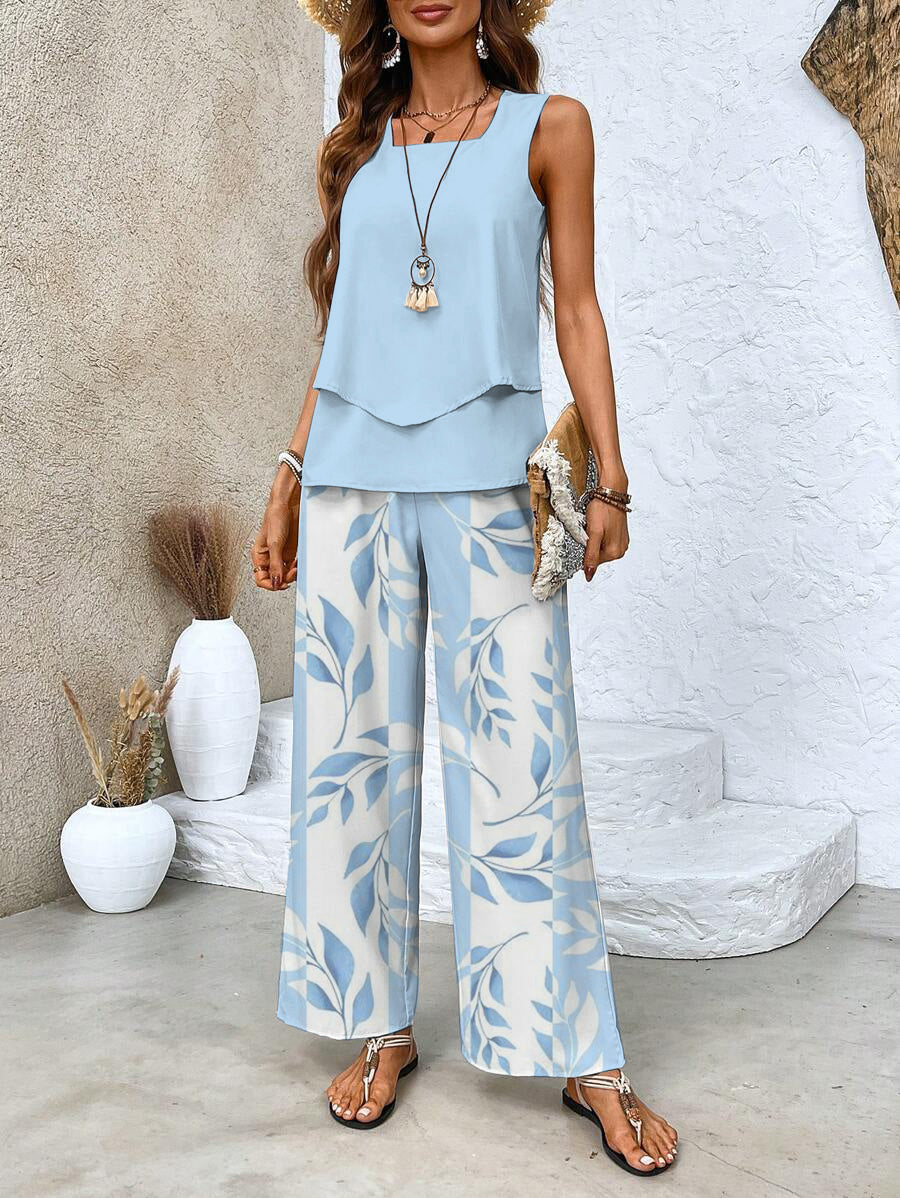 Juliette | Women's Two-Piece Set, Lightweight Flowing Blouse and Wide-Leg Trousers Summer Outfit