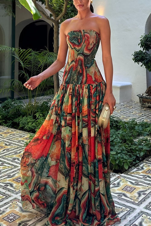 Sienna | Women's Strapless Cotton Blend Maxi Dress, Smocked Ombre Swing Dress