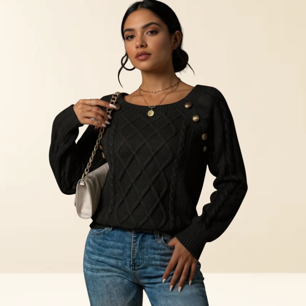 Mea | Women's Button Shoulder Sweater, Warm Lightweight Breathable Knit
