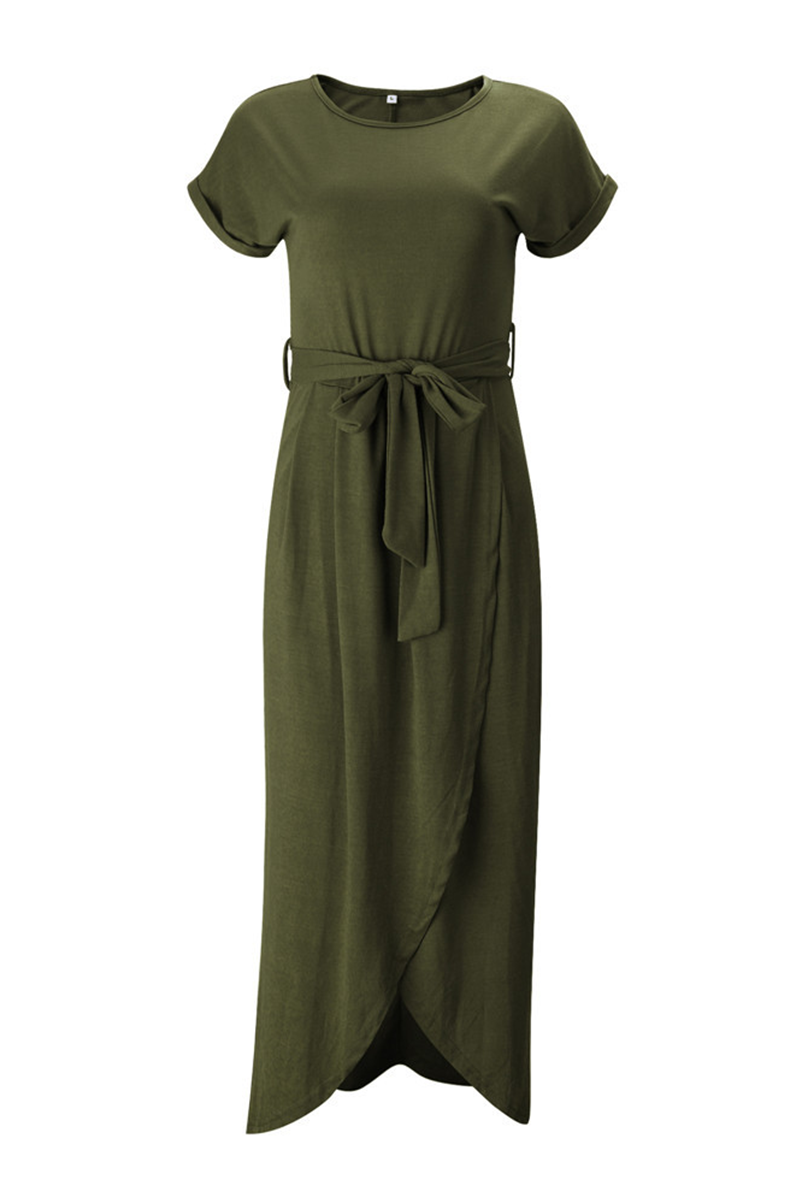 Maelis | Women's Cap Sleeve Casual Midi Dress, Belted Wrap Skirt Everyday Dress