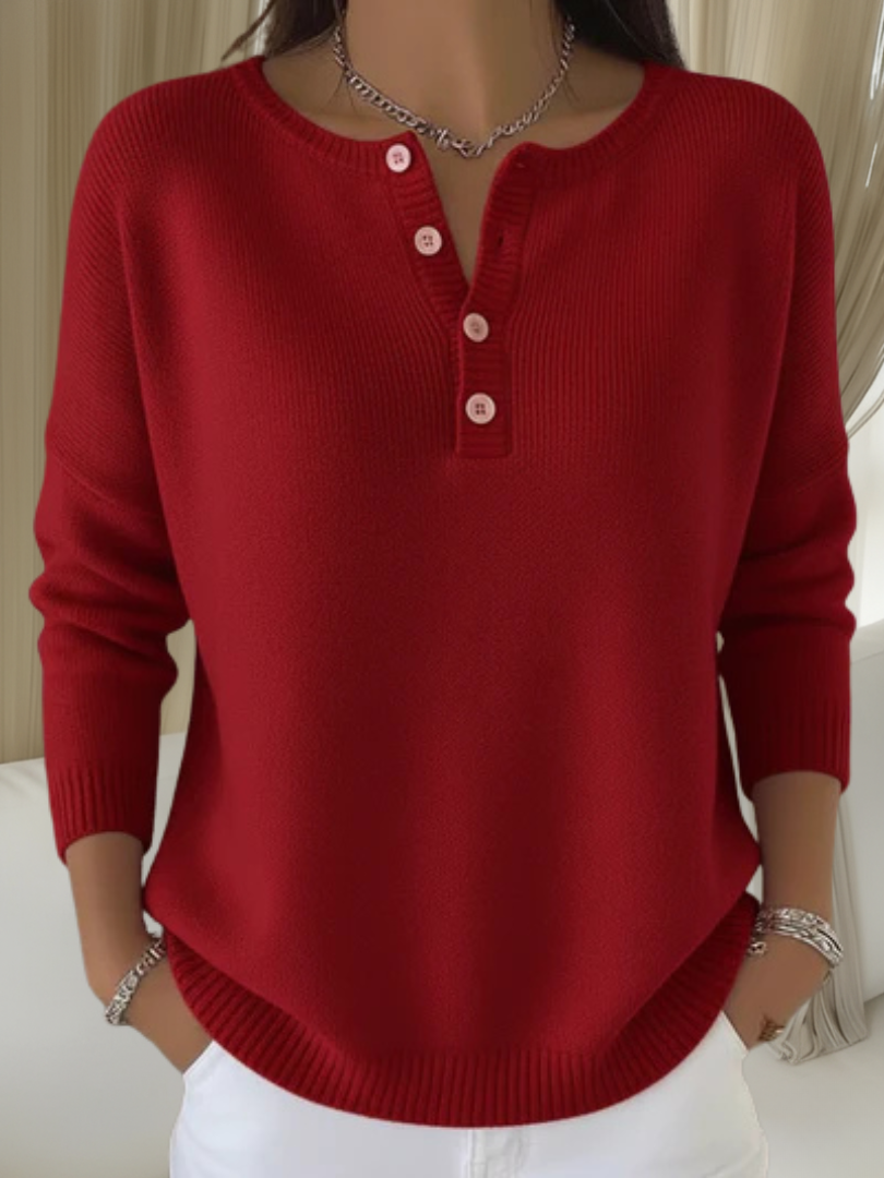 Bliss | Women's Button Detail Sweater, Soft Cozy Knit Pullover for Everyday Wear