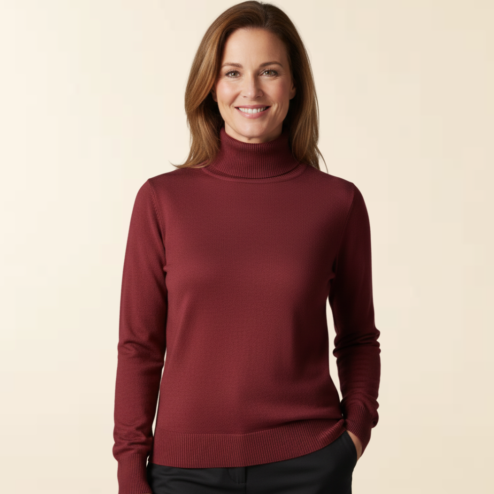 Anna | Women's Lined Turtleneck Sweater, Warm Stretch Knit Winter Pullover