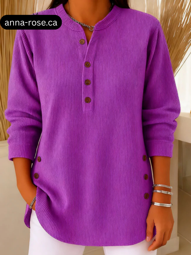 Brittany | Women's Crew Neck Pullover Sweater, Soft Ribbed Button Detail Knit