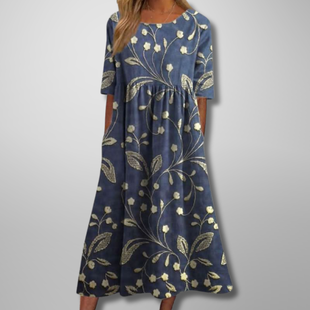 Gail | Women's Relaxed Floral Midi Dress, Lightweight Flowy Day Dress for Brunch