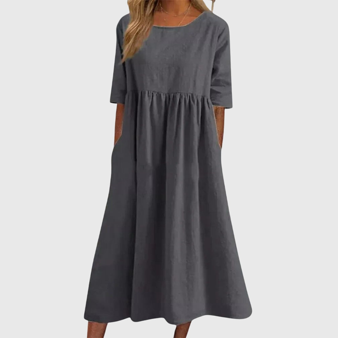 Haisley | Women's Elegant Short Sleeve Dress, Flattering Midi Day to Night Dress