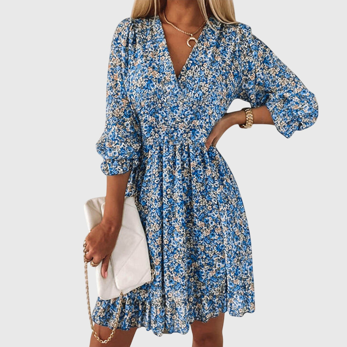Elisa | Women's Floral Puff Sleeve Mini Dress, Lightweight Summer Dress