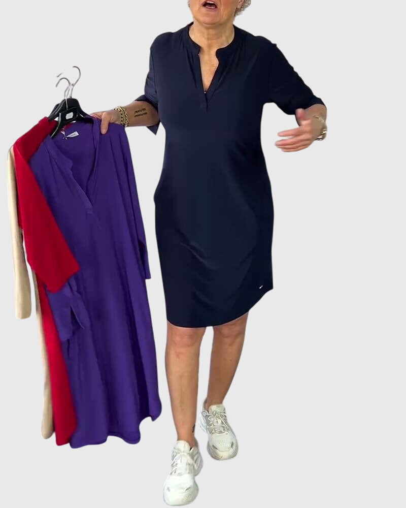 Katherine | Women's Solid V-Neck Mini Dress, Stretchy Everyday Work Dress