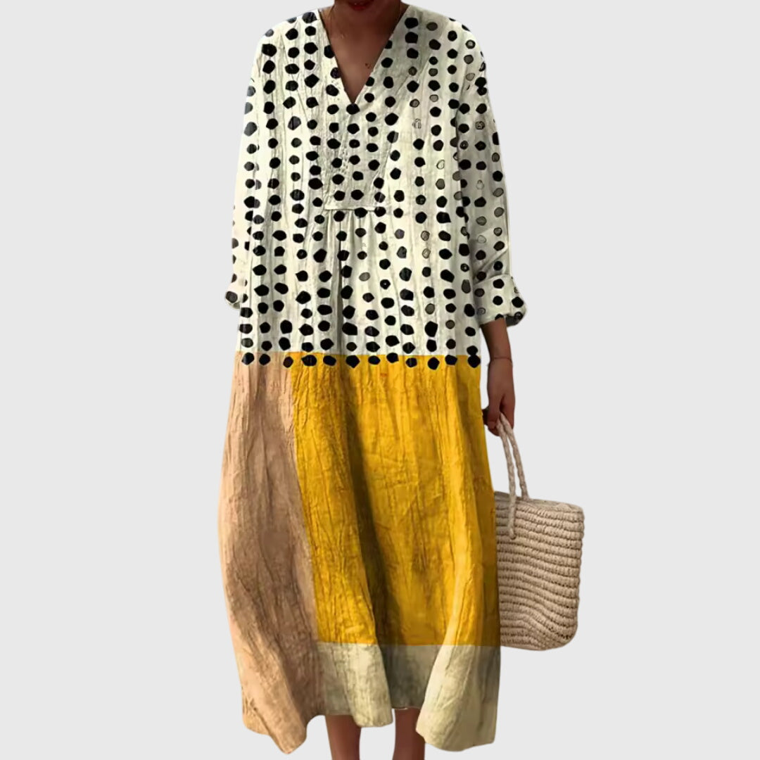 Stephanie | Women's Geometric Print Midi Dress, Fluid Relaxed Fit Day to Night Dress