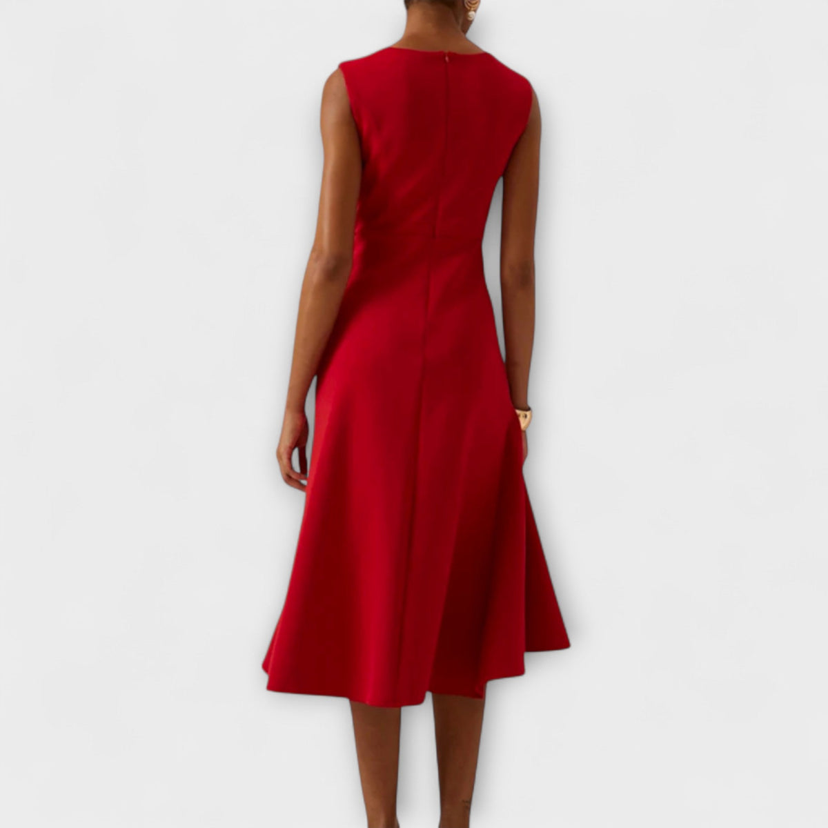 Darlene | Women's Sleeveless Asymmetric Midi Dress, Draped Wedding Guest Dress