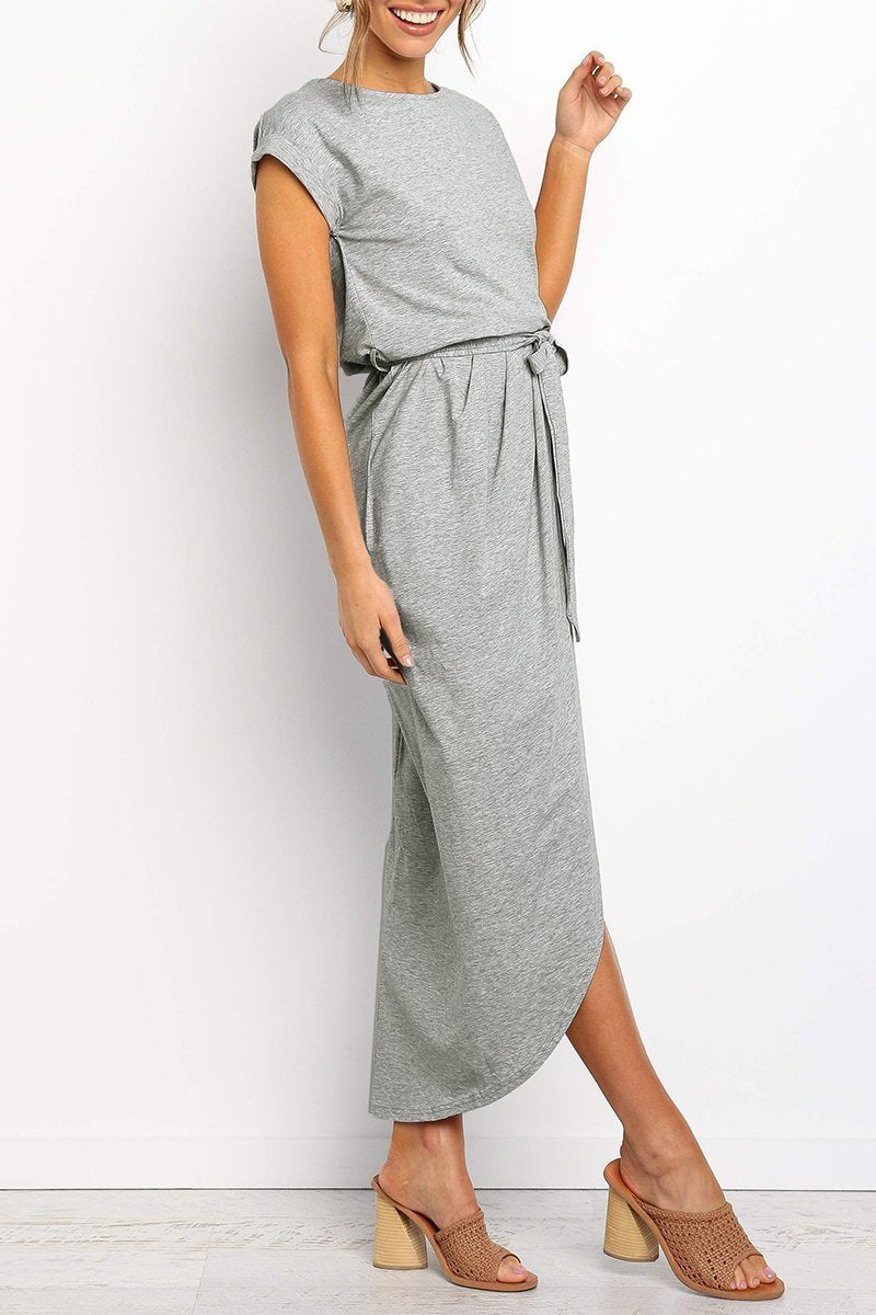Maelis | Women's Cap Sleeve Casual Midi Dress, Belted Wrap Skirt Everyday Dress