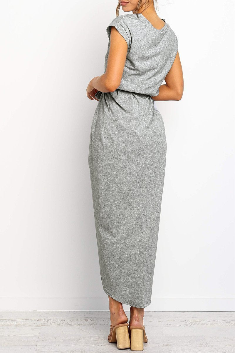 Maelis | Women's Cap Sleeve Casual Midi Dress, Belted Wrap Skirt Everyday Dress