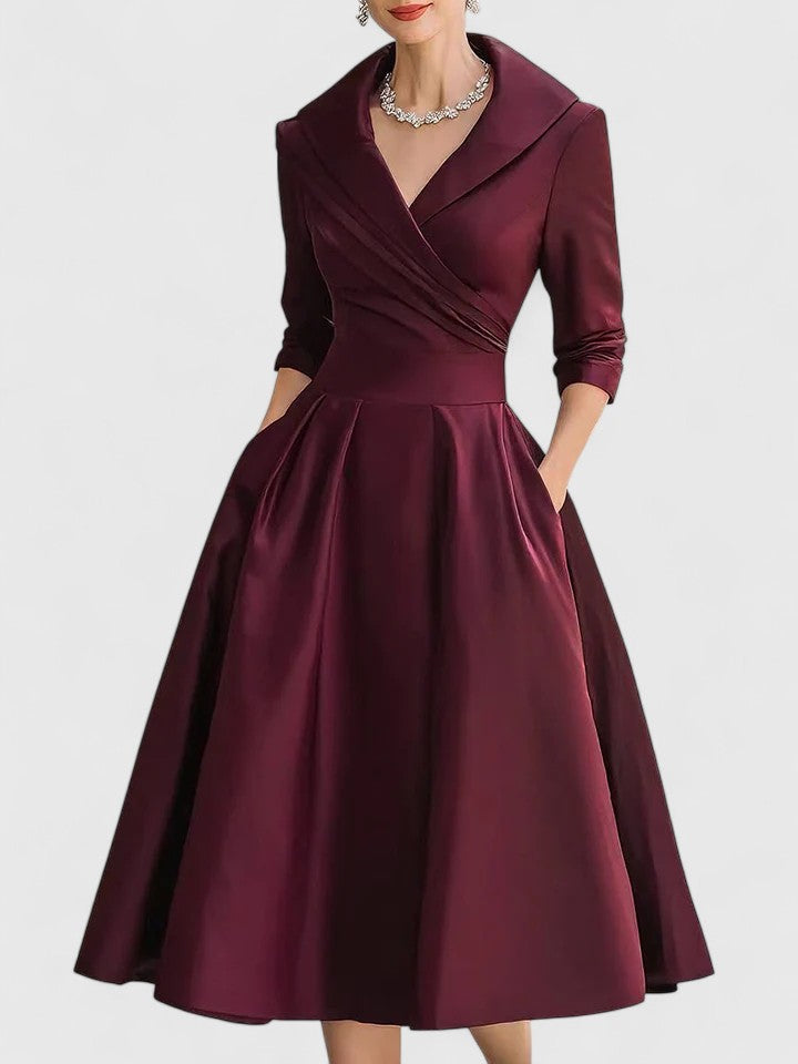 Zyrah | Women's Fitted A-Line Midi Dress, Cocktail Dress with Pockets for Weddings
