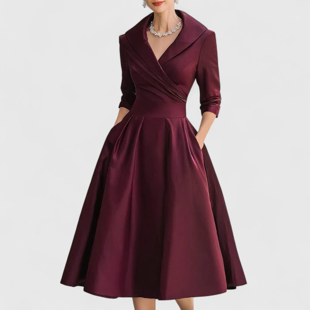 Marley Quinn | Women's V-Neck Wrap Midi Dress, Three-Quarter Sleeve Dress with Pockets