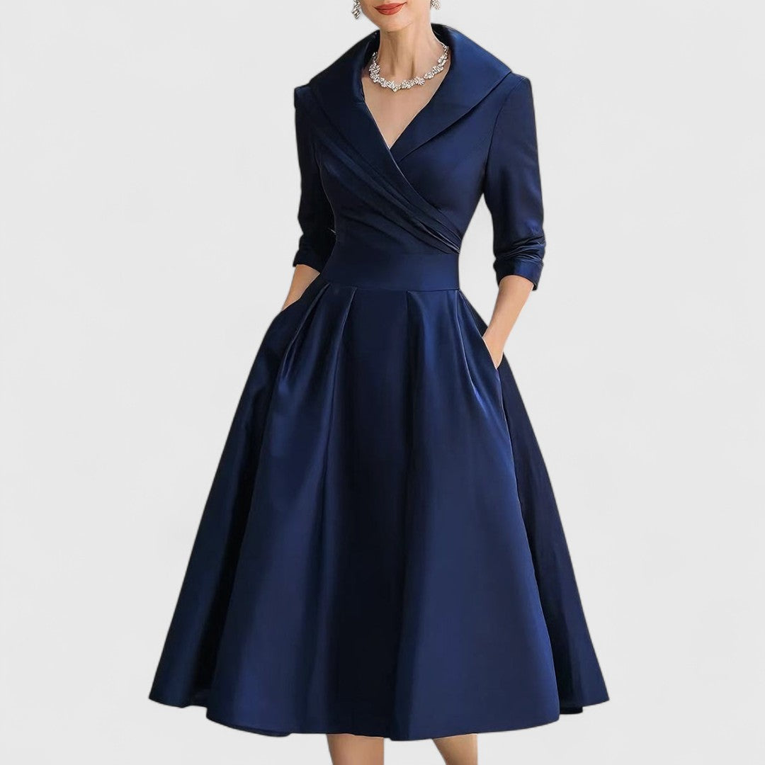 Marley Quinn | Women's V-Neck Wrap Midi Dress, Three-Quarter Sleeve Dress with Pockets