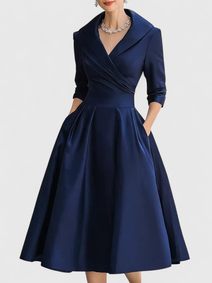 Zyrah | Women's Fitted A-Line Midi Dress, Cocktail Dress with Pockets for Weddings