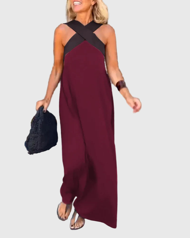 Elena | Women's Cross-Neck Maxi Dress, Flowing Long Dress for Dinners and Celebrations