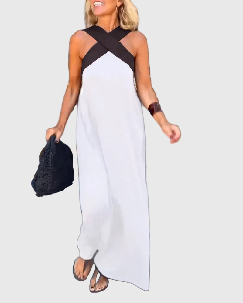 Elena | Women's Cross-Neck Maxi Dress, Flowing Long Dress for Dinners and Celebrations