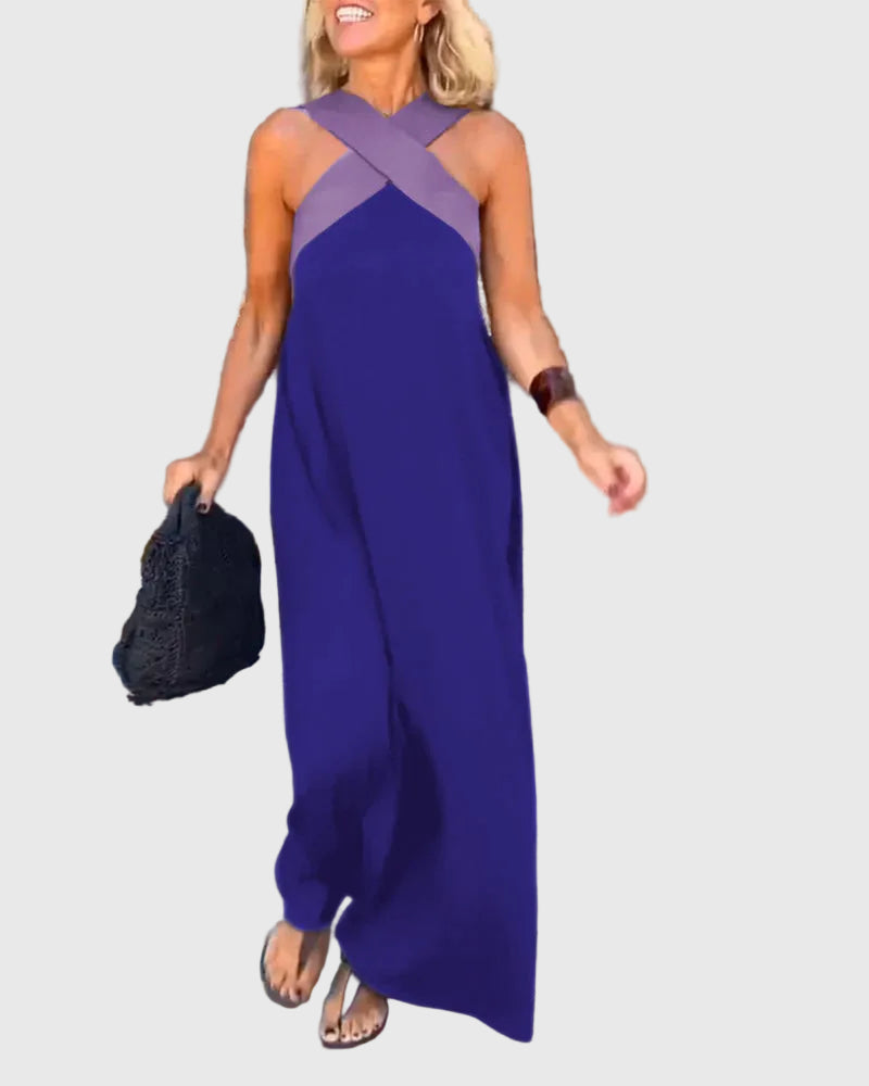 Elena | Women's Cross-Neck Maxi Dress, Flowing Long Dress for Dinners and Celebrations