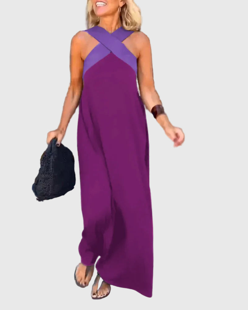Elena | Women's Cross-Neck Maxi Dress, Flowing Long Dress for Dinners and Celebrations