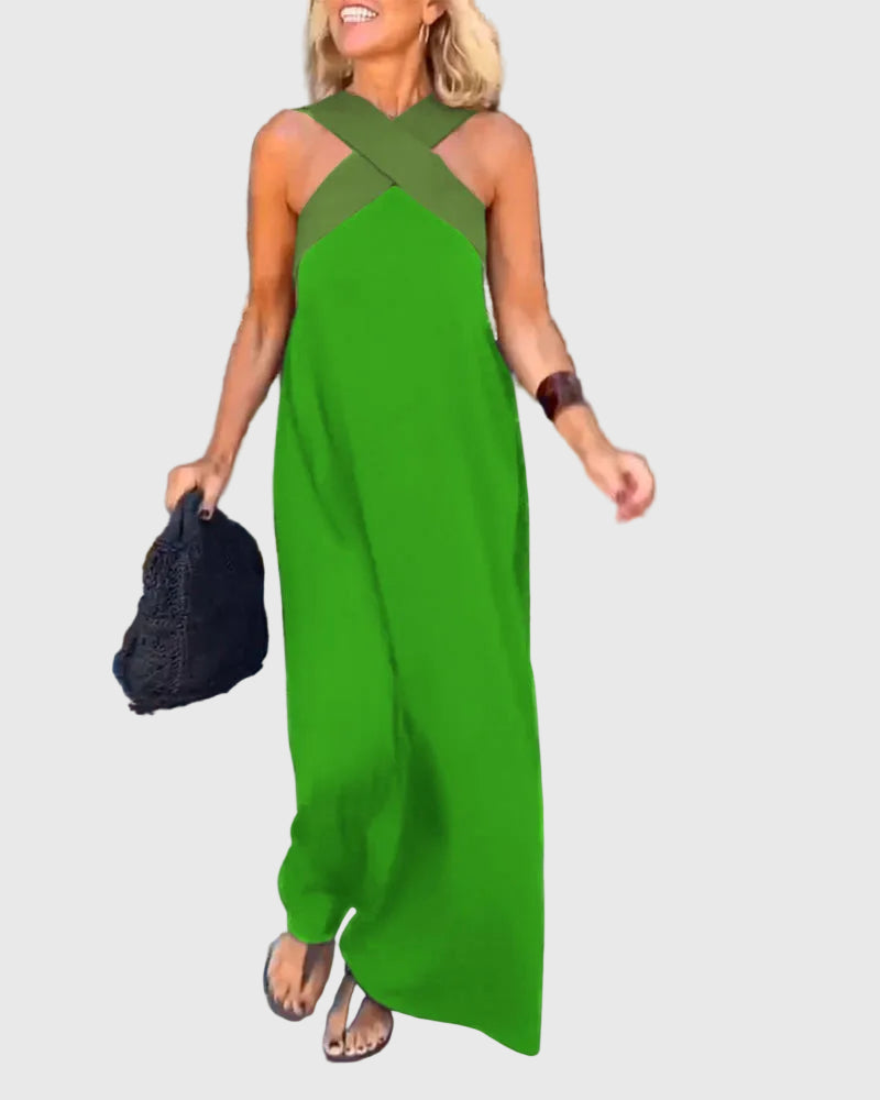 Elena | Women's Cross-Neck Maxi Dress, Flowing Long Dress for Dinners and Celebrations