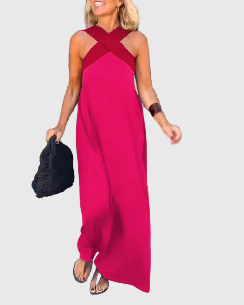 Elena | Women's Cross-Neck Maxi Dress, Flowing Long Dress for Dinners and Celebrations