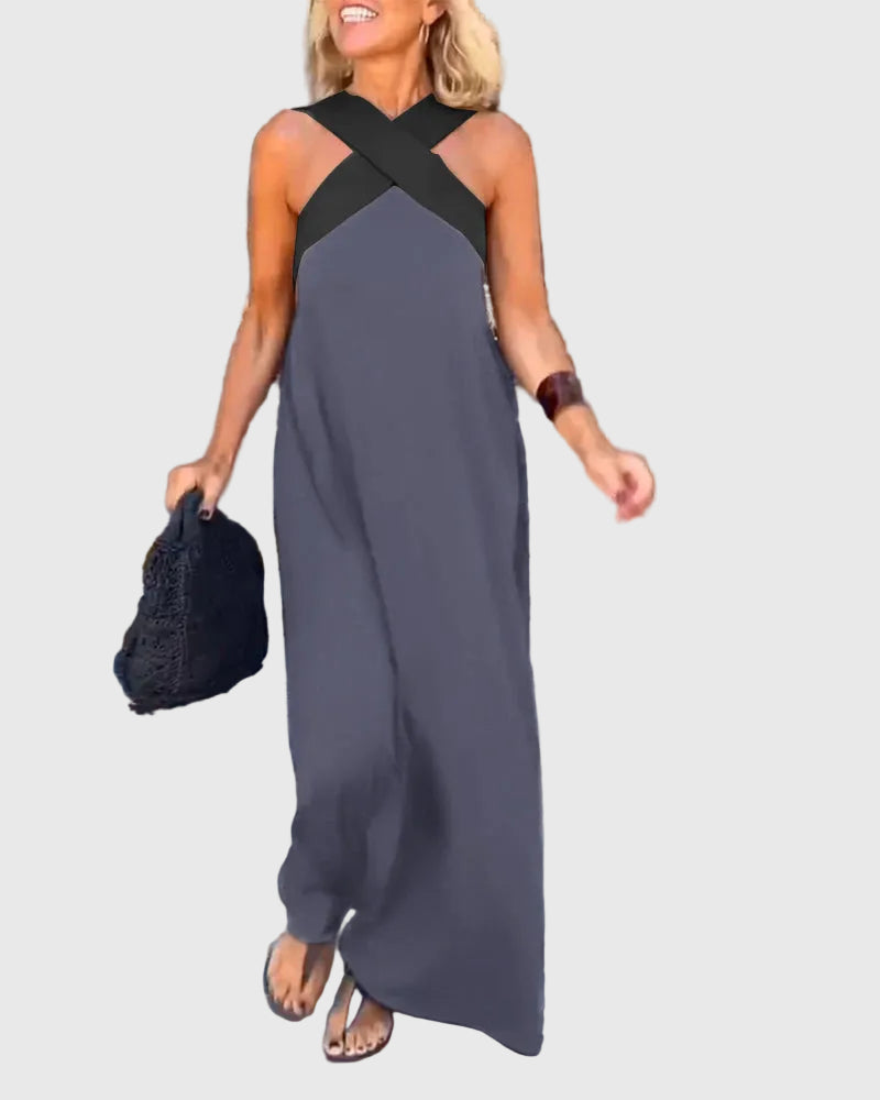 Elena | Women's Cross-Neck Maxi Dress, Flowing Long Dress for Dinners and Celebrations