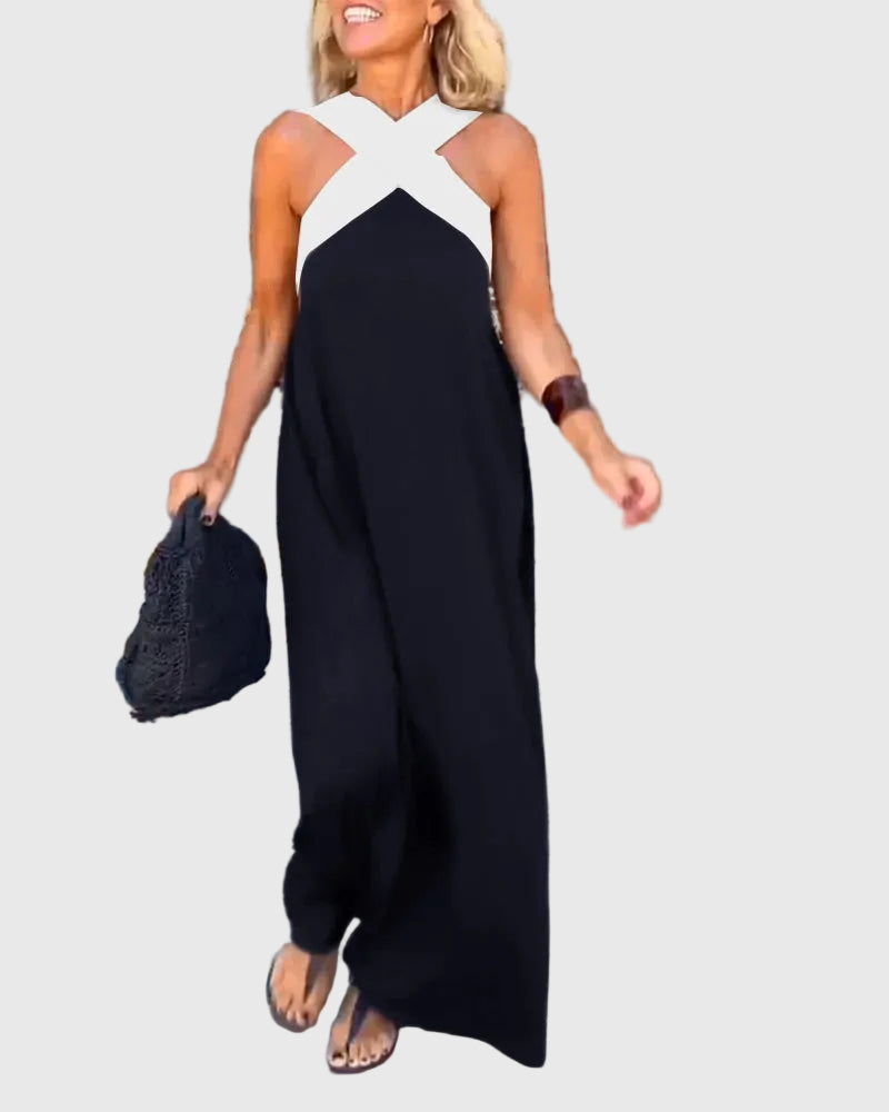 Elena | Women's Cross-Neck Maxi Dress, Flowing Long Dress for Dinners and Celebrations