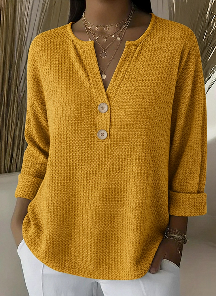 Giselle | Women's Textured Button Neck Sweater, Relaxed Fit Everyday Knit